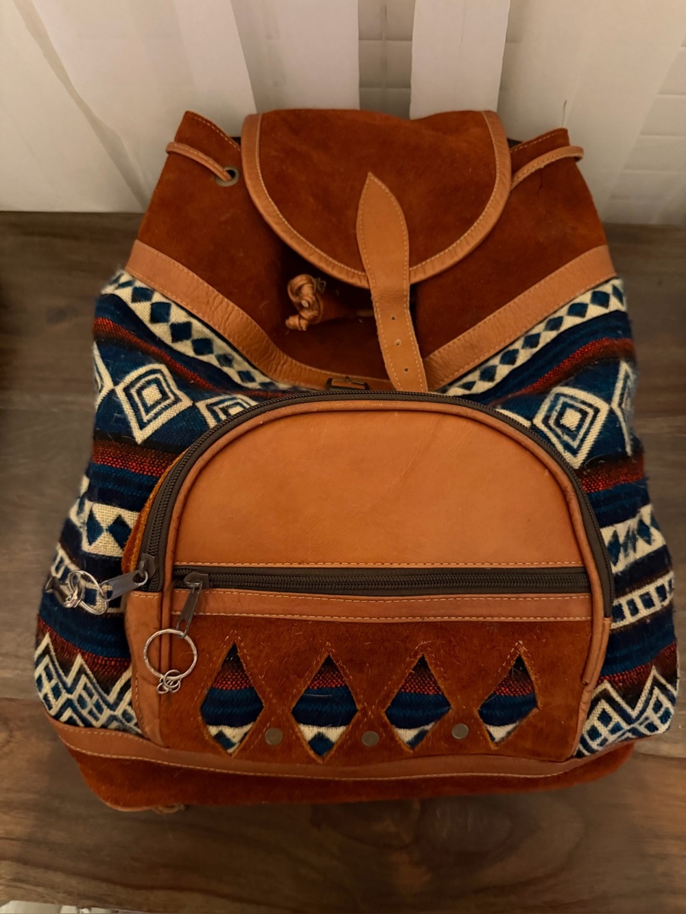 Aztec / southwestern backpack in suede and leather
